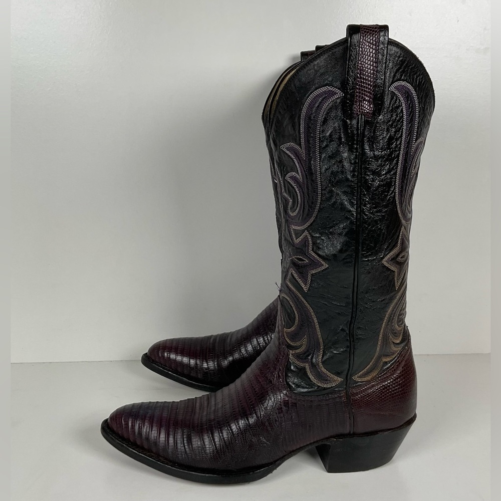 Vintage Larry Mahan Teju Lizard Cowgirl Boots | Purple | Women’s 7.5 B - Picture 15 of 16